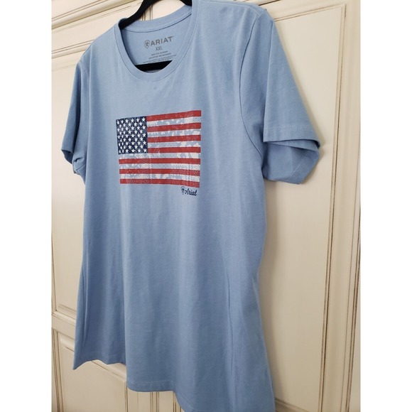 Women's Ariat American Flag Shirt 2xl  Paisley Blue Stars‎ And Stripes Patriotic - Picture 2 of 12